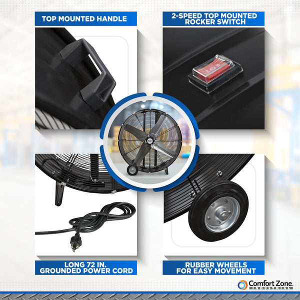 Comfort Zone 42" 3-Speed High Velocity Industrial Drum Fan