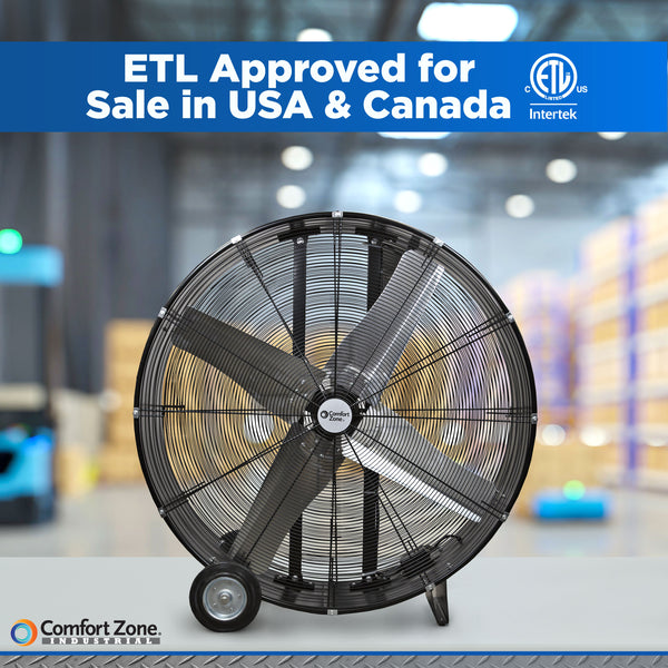 Comfort Zone 42" 3-Speed High Velocity Industrial Drum Fan