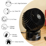 Comfort Zone 6" 3-Speed Globe Fan with Remote in Black