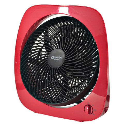 Comfort Zone 10" 3-Speed Square Turbo Desk Fan in Red