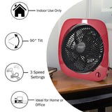 Comfort Zone 10" 3-Speed Square Turbo Desk Fan in Red