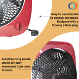 Comfort Zone 10" 3-Speed Square Turbo Desk Fan in Red