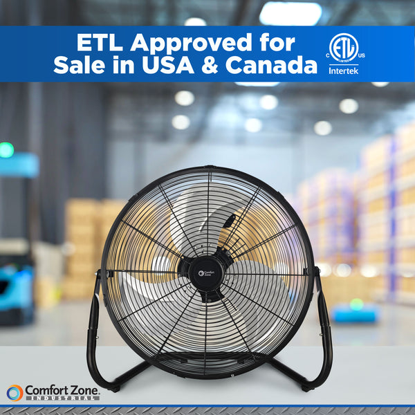 Comfort Zone 18" 3-Speed High-Velocity Floor Fan with Adjustable Tilt