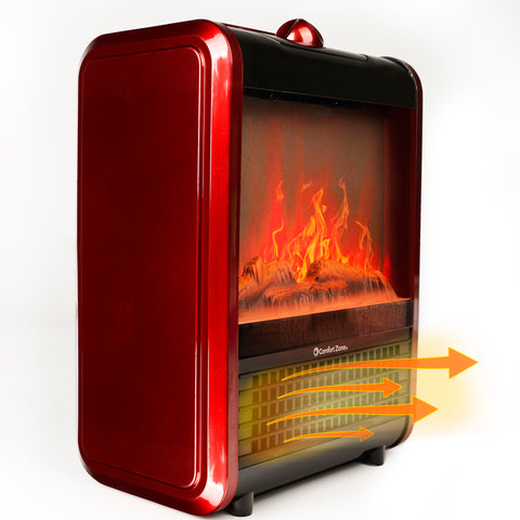 Comfort Zone Mini Ceramic Tabletop Fireplace Heater in Red & Black