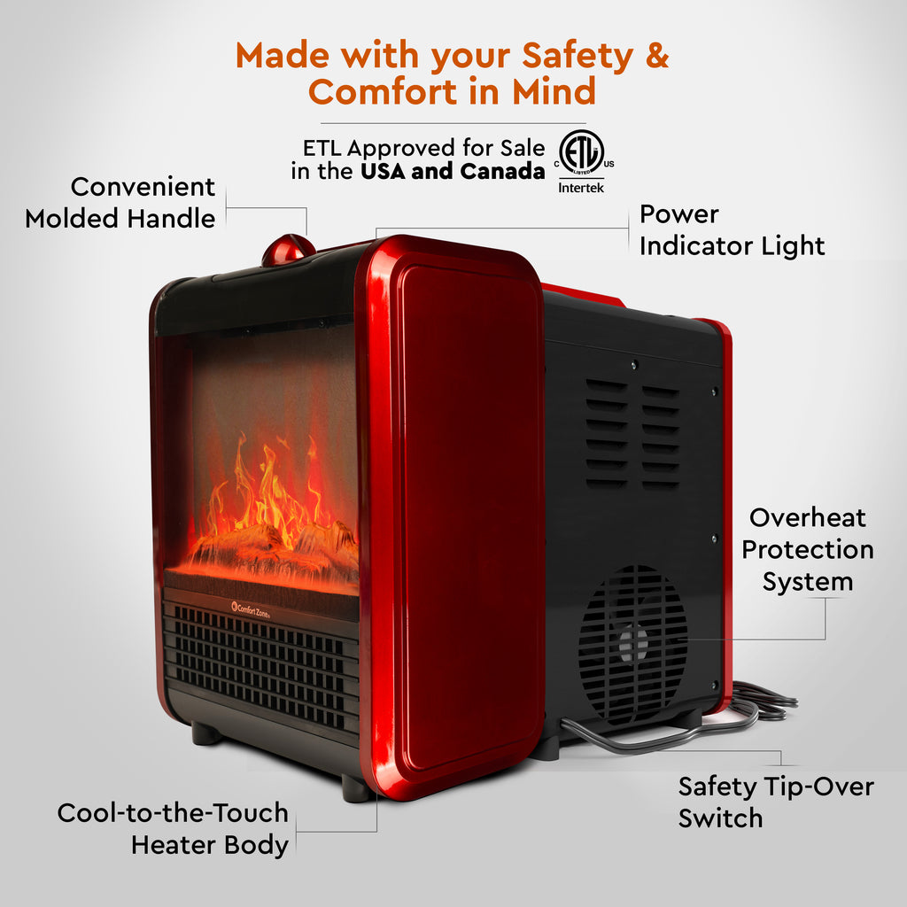 Comfort Zone Mini Ceramic Tabletop Fireplace Heater in Red & Black ...