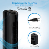 Comfort Zone 29" 3-Speed Oscillating Tower Fan w/ Sturdy Base in Black