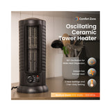 Comfort Zone Mini Oscillating Ceramic Tower Heater in Black