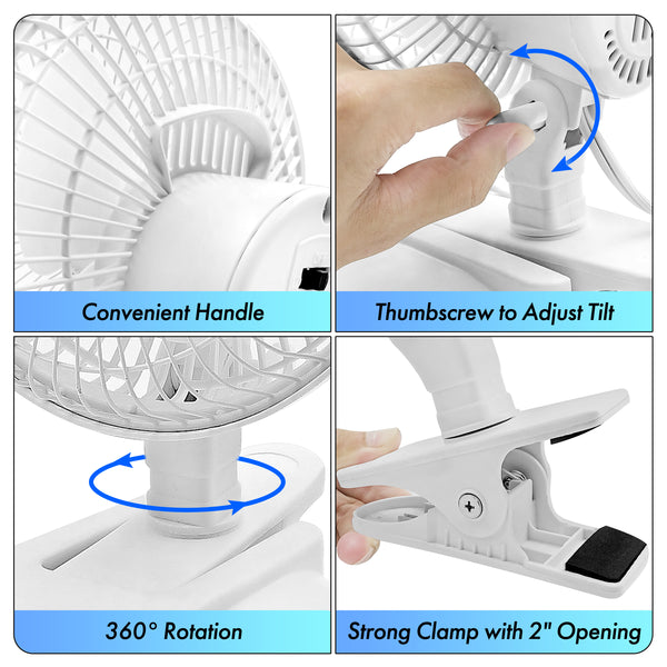 Comfort Zone 6" 2-Speed Clip Fan with Base