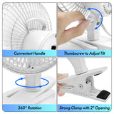 Comfort Zone 6" 2-Speed Clip Fan with Base in White