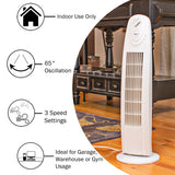 Comfort Zone 29" 3-Speed Oscillating Tower Fan in White