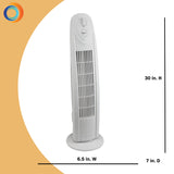 Comfort Zone 29" 3-Speed Oscillating Tower Fan in White