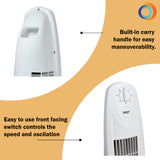 Comfort Zone 29" 3-Speed Oscillating Tower Fan in White