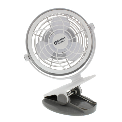 Comfort Zone 4" 1-Speed Desk Clip USB/Battery Fan in Grey