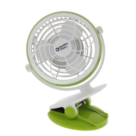 Comfort Zone 4" 1-Speed Desk Clip USB/Battery Fan in Green