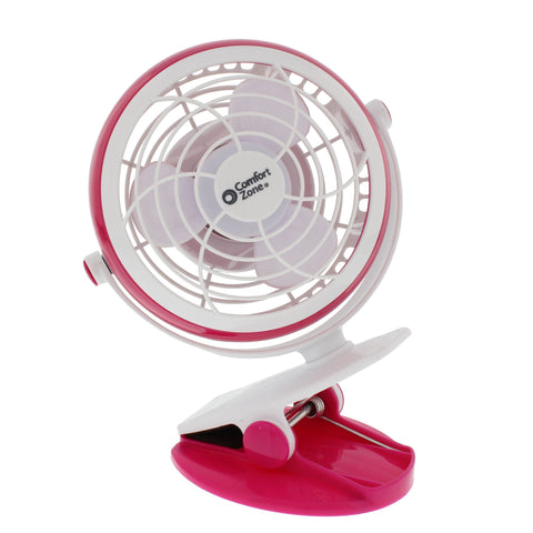 Comfort Zone 4" 1-Speed Desk Clip USB/Battery Fan in Pink