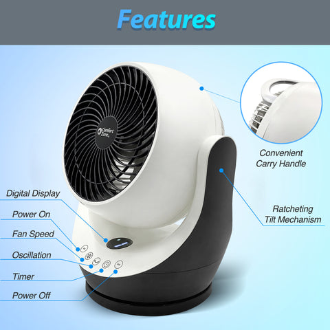  Comfort Zone 8” 3-Speed, Personal Table Fan, Electric,  Wall-Mountable Option, with 180-Degree Adjustable Tilt, Ideal for Home,  Bedroom & Office, CZHV8T : Home & Kitchen