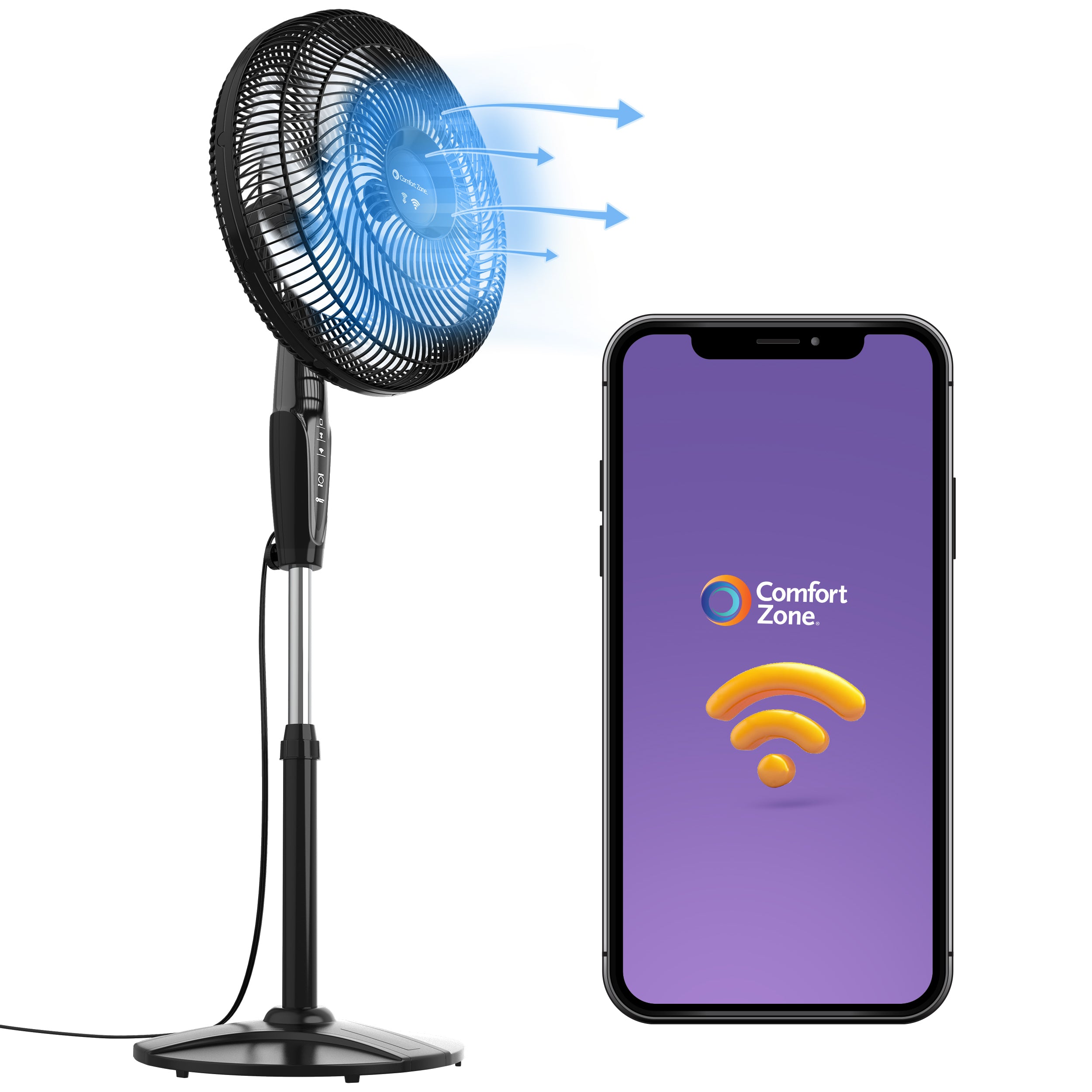 Comfort Zone Smart Wi-Fi Oscillating Stand Fan