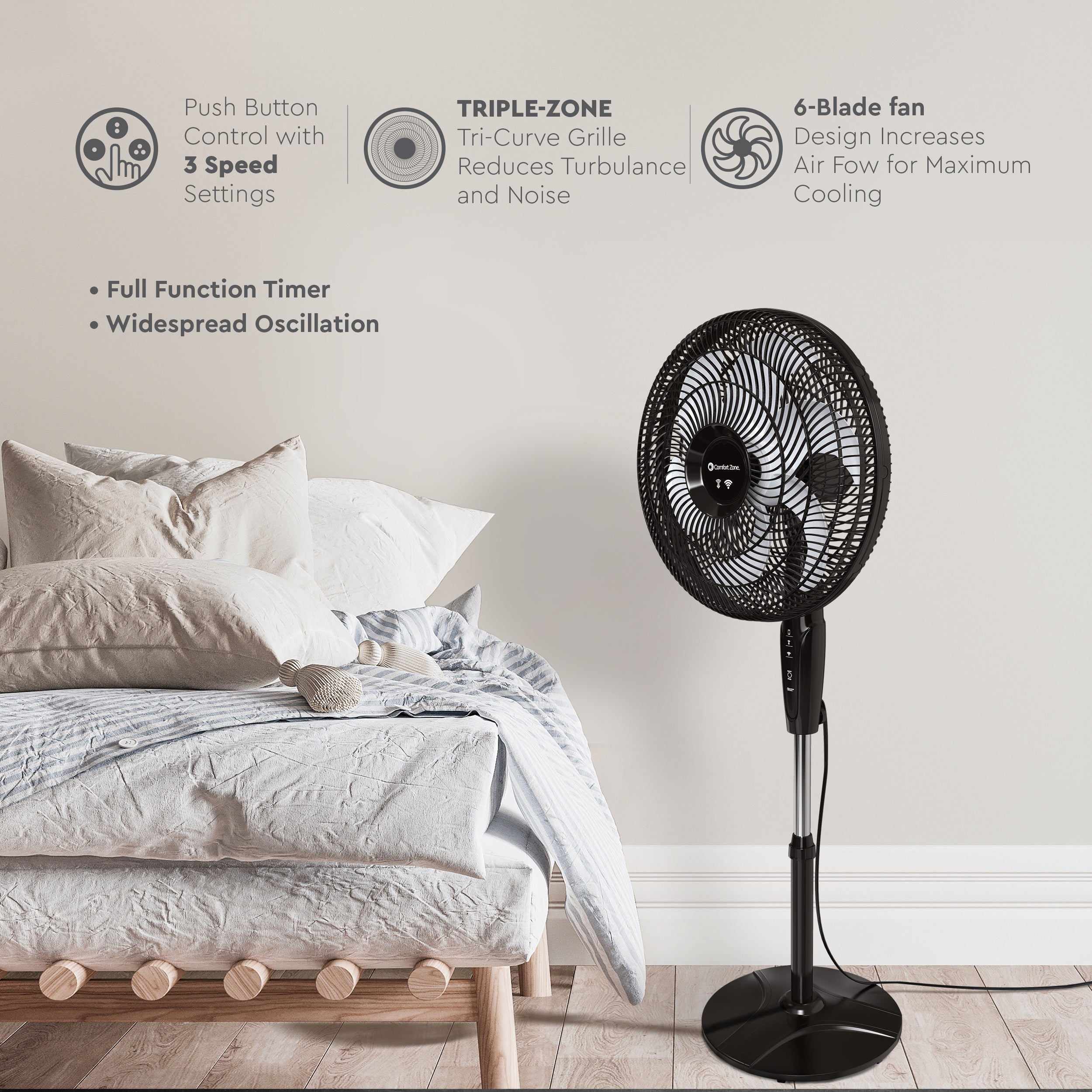 Comfort Zone Smart Wi-Fi Oscillating Stand Fan - Thumbnail 3