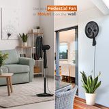 Comfort Zone 18" Smart WiFi 3-Speed Oscillating Stand Fan, Wall-Mountable, Black