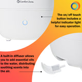 Comfort Zone Indoor 3.5L Top Fill Ultrasonic Mister Humidifier in White