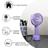 Comfort Zone 4" 3-Speed Rechargeable Wand Fan in Purple