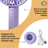 Comfort Zone 4" 3-Speed Rechargeable Wand Fan in Purple