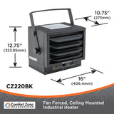 Comfort Zone Ceiling-Mounted 5,000-Watt Fan-Forced Industrial Heater in Black