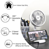 Comfort Zone 4” 3-Speed Rechargeable Personal Fan with Wireless Charger in White