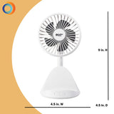 Comfort Zone 4” 3-Speed Rechargeable Personal Fan with Wireless Charger in White