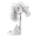 Comfort Zone 4” 3-Speed Rechargeable Personal Fan with Wireless Charger in White