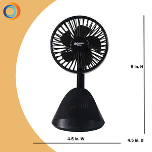 Comfort Zone 4” 3-Speed Rechargeable Personal Fan with Wireless Charger