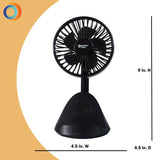 Comfort Zone 4” 3-Speed Rechargeable Personal Fan with Wireless Charger in Black