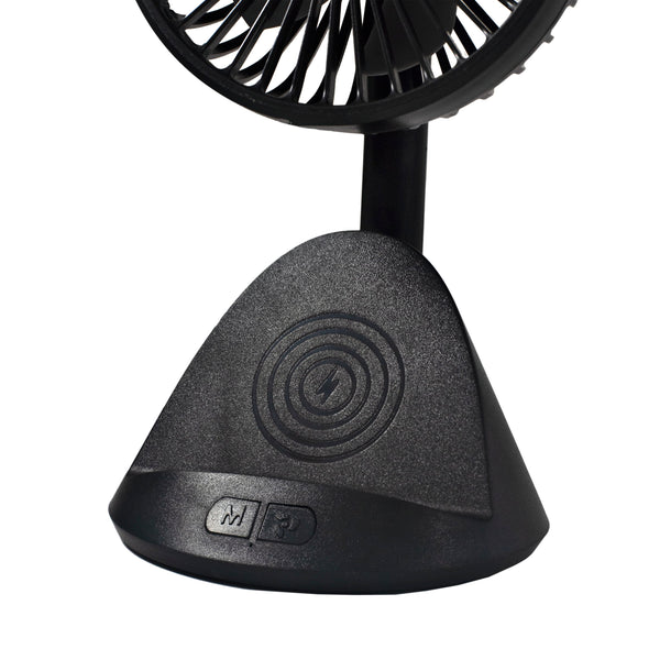 Comfort Zone 4” 3-Speed Rechargeable Personal Fan with Wireless Charger