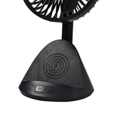 Comfort Zone 4” 3-Speed Rechargeable Personal Fan with Wireless Charger in Black