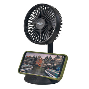 Comfort Zone 4” 3-Speed Rechargeable Personal Fan with Wireless Charger