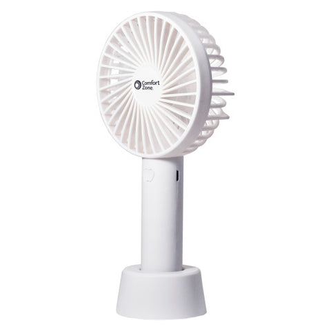 Comfort Zone 4" 3-Speed Rechargeable Wand Fan in White