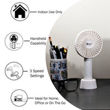 Comfort Zone 4" 3-Speed Rechargeable Wand Fan in White