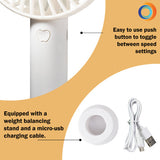 Comfort Zone 4" 3-Speed Rechargeable Wand Fan in White