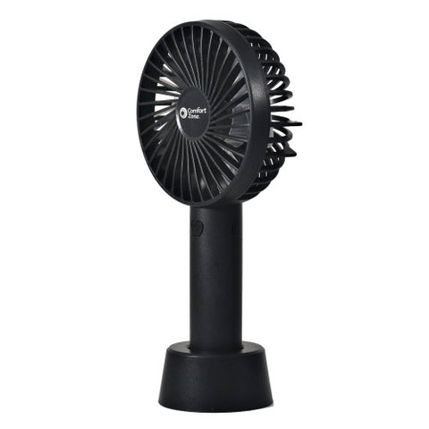 Comfort Zone 4" 3-Speed Rechargeable Wand Fan in Black