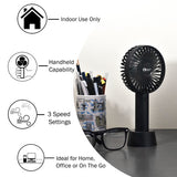 Comfort Zone 4" 3-Speed Rechargeable Wand Fan in Black
