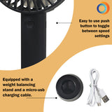 Comfort Zone 4" 3-Speed Rechargeable Wand Fan in Black
