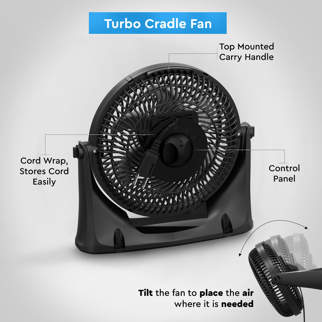 Comfort Zone 9" 3Speed Powr Curve Floor Fan in Black/Silver Comfort