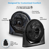 Comfort Zone 9" 3-Speed Powr Curve Floor Fan in Black/Silver