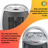 Oscillating Portable Ceramic Space Heater, Silver