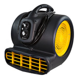 Comfort Zone Powergear 1/2 HP 3-Speed Carpet Dryer Blower Floor Fan with Timer in Black and Yellow