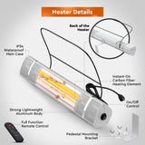 Comfort Zone Outdoor/Indoor Halogen Patio Heater with Remote Control & Stand in Silver