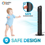Comfort Zone 42-Inch Oscillating Tower Fan with Remote & Display in Black