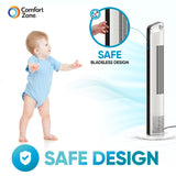 Comfort Zone 42-Inch Oscillating Tower Fan with Remote & Display in White