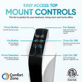 Comfort Zone 42-Inch Oscillating Tower Fan with Remote & Display in White