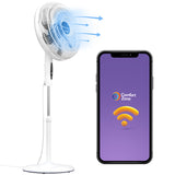 Comfort Zone 18" Smart WiFi 3-Speed Oscillating Stand Fan, Wall-Mountable, White